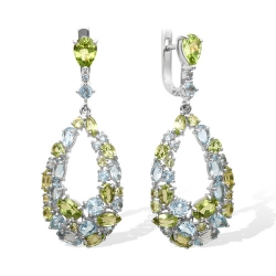 Серьги из серебра с топазами, хризолитами
