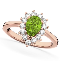 Помолвочное кольцо из красного золота с хризолитом и бриллиантом