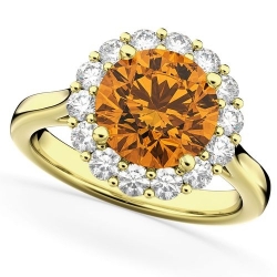 Помолвочное кольцо из желтого золота с цитрином и бриллиантом