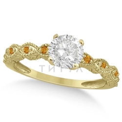 Помолвочное кольцо из желтого золота с цитрином и бриллиантом