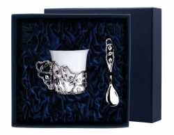 Набор кофейная чашка "Листопад": ложка, чашка (Серебро 925)