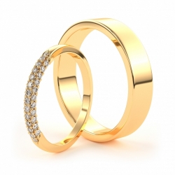 Золотые парные обручальные кольца из желтого золота 585 пробы с бриллиантами (цена за пару)