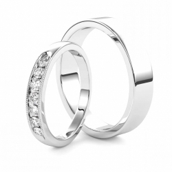 Золотые парные обручальные кольца из белого золота 750 пробы с бриллиантами (цена за пару)