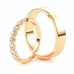 Золотые парные обручальные кольца из красного золота 750 пробы с бриллиантами (цена за пару)