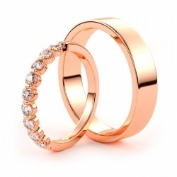 Золотые парные обручальные кольца из красного золота 750 пробы с бриллиантами (цена за пару)