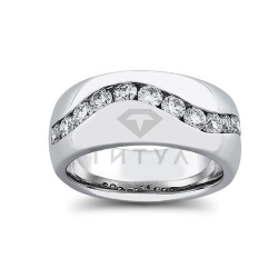 Мужское кольцо"Волна" из белого золота с бриллиантами