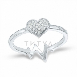 Кольцо "Биение сердца" из белого золота с бриллиантами
