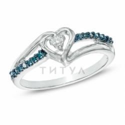 Кольцо "Сердце" из белого золота с голубыми бриллиантами