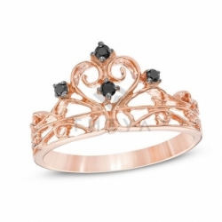 Серебряное кольцо Корона с черными бриллиантами