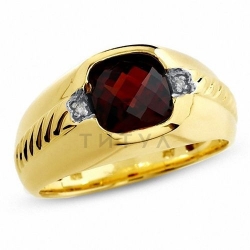 Мужское кольцо из желтого золота с гранатом и бриллиантом