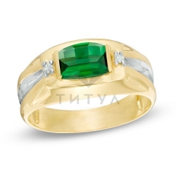 Мужское кольцо из желтого золота с изумрудом и бриллиантом