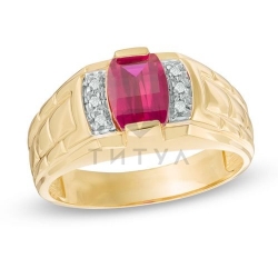 Мужское кольцо из желтого золота с рубином и бриллиантами