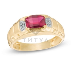 Мужское кольцо из желтого золота с крупным рубином и бриллиантами