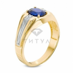 Мужское кольцо из желтого золота с сапфиром и бриллиантом