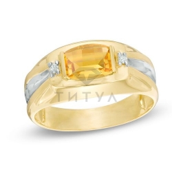 Мужское кольцо из желтого золота с цитрином и бриллиантом
