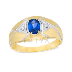 Мужское кольцо из комбинированного золота с сапфиром и бриллиантом