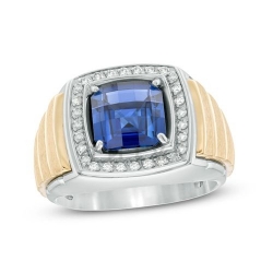 Мужское кольцо из комбинированного золота с сапфиром и бриллиантом