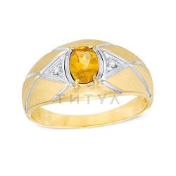 Мужское кольцо из комбинированного золота с цитрином и бриллиантом