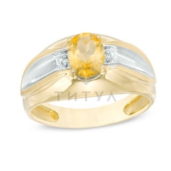 Мужское кольцо из комбинированного золота с цитрином и бриллиантом