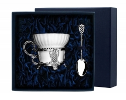 Набор чайная чашка "Меценат": ложка, чашка (Серебро 925)