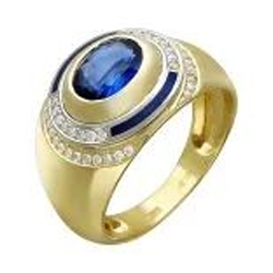 Мужское кольцо из комбинированного золота c сапфиром, бриллиантом, эмалью