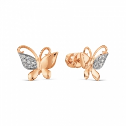 Золотые серьги гвоздики Бабочки с бриллиантами