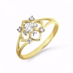 Кольцо Цветок из желтого золота с бриллиантами