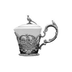 Набор "Королевская охота": сахарница, сливочник, чайник (Серебро 925)