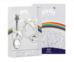 Набор для малышей DODO "Мишка с бантом": ложка и погремушка (Серебро 925)