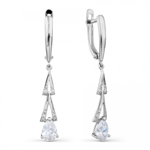 Серьги длинные из белого золота с Swarovski Zirconia