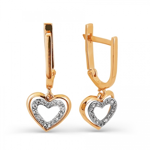 Золотые серьги в форме сердца с бриллиантами