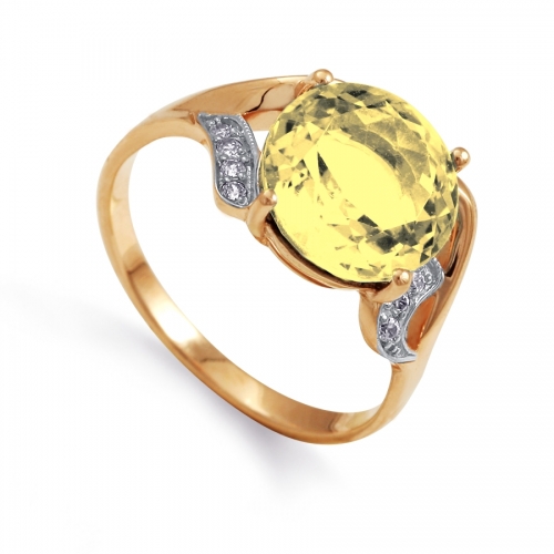 Золотое кольцо с аметистом и фианитами