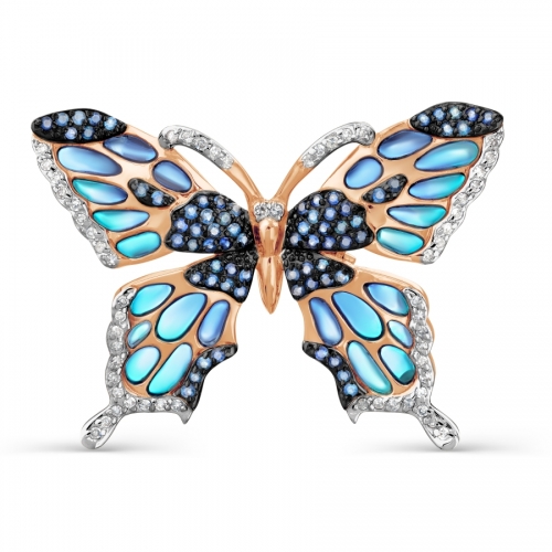 Золотая брошка Бабочка с изумрудом и бриллиантом