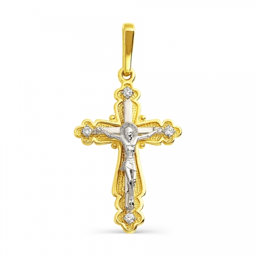Крестик из желтого золота с бриллиантами