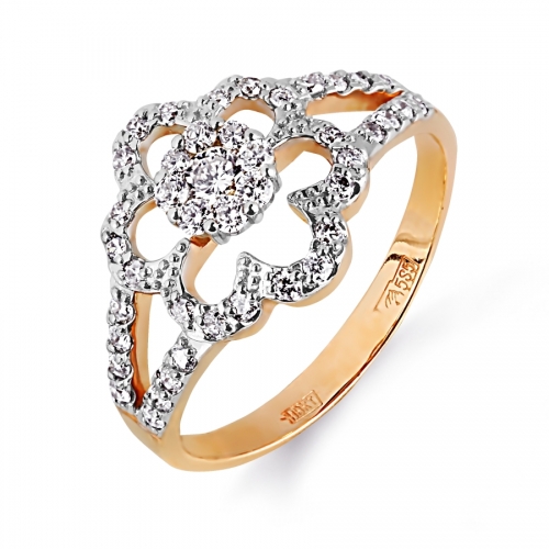 Золотое кольцо Цветы с бриллиантами