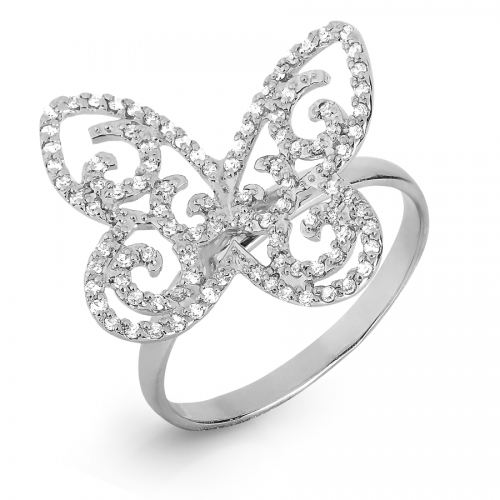 Кольцо Бабочка из белого золота с бриллиантами