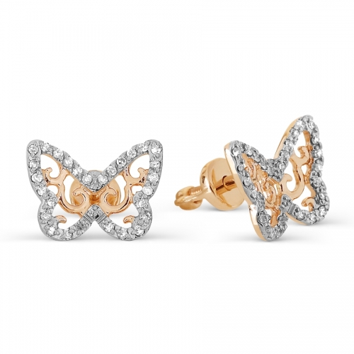 Золотые серьги Бабочки с бриллиантами