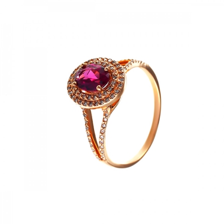 Кольцо из розового золота 585 пробы с бриллиантами и родолитом