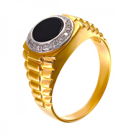 Кольцо из золота 585 пробы с ониксом и бриллиантами