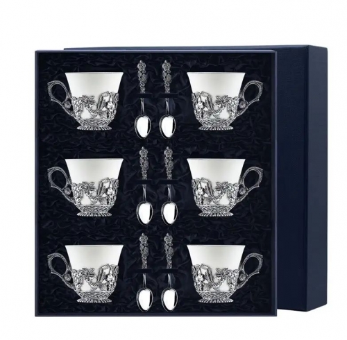 Набор чайных чашек "Натюрморт": ложка, чашка (Серебро 925)