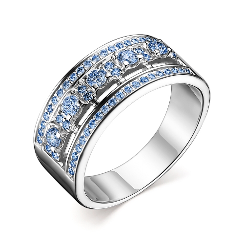 Женское кольцо из белого золота 585 пробы с голубыми бриллиантами