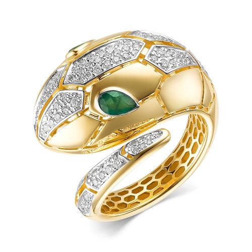Женское кольцо из желтого золота 585 пробы с изумрудами и бриллиантами