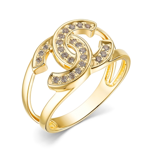 Женское кольцо из желтого золота 585 пробы с коньячными бриллиантами