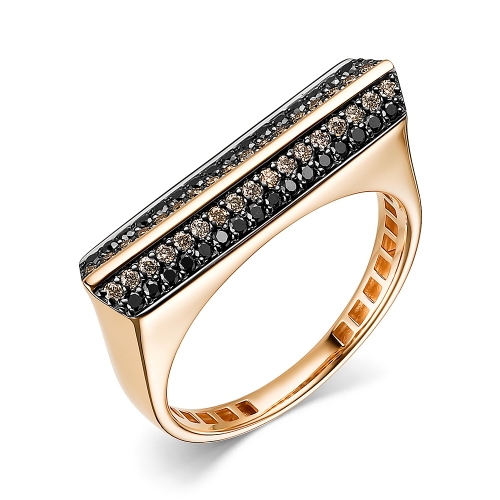 Женское кольцо из красного золота 585 пробы с коньячными бриллиантами