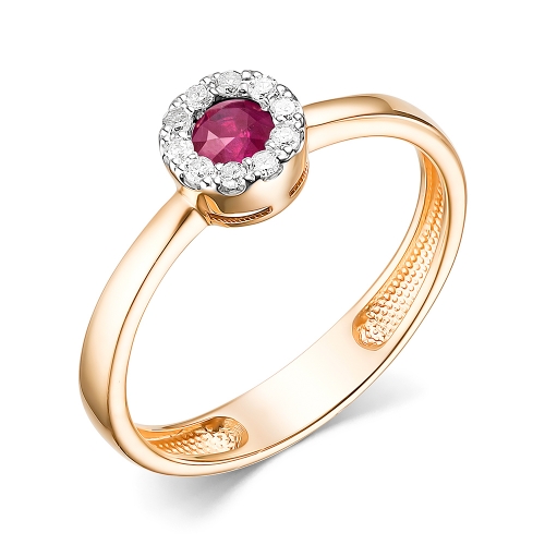 Женское кольцо из красного золота 585 пробы с рубином и бриллиантами