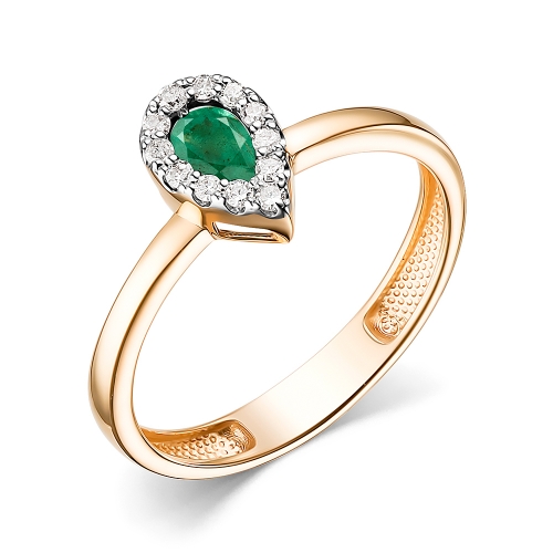Женское кольцо из красного золота 585 пробы с изумрудом и бриллиантами