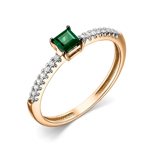 Женское кольцо из красного золота 585 пробы с квадратным изумрудом и бриллиантами