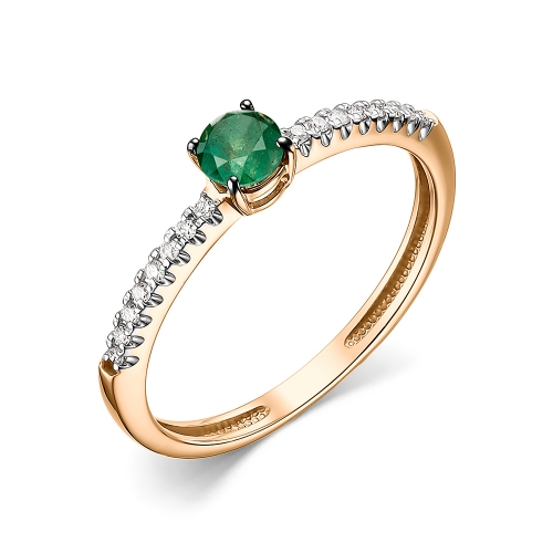 Женское кольцо из красного золота 585 пробы с изумрудом и бриллиантами